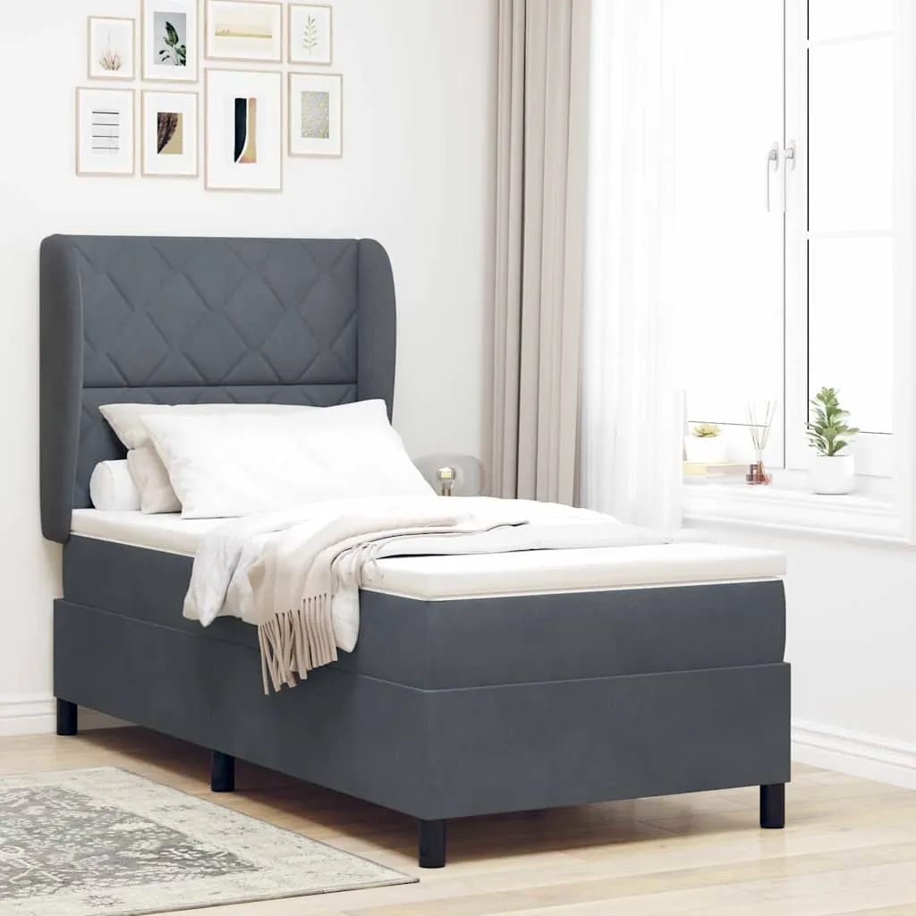 vidaXL Krevet s opruga kutije s jastukom Tamno siva 190 x 90 cm Baršun - Venlo