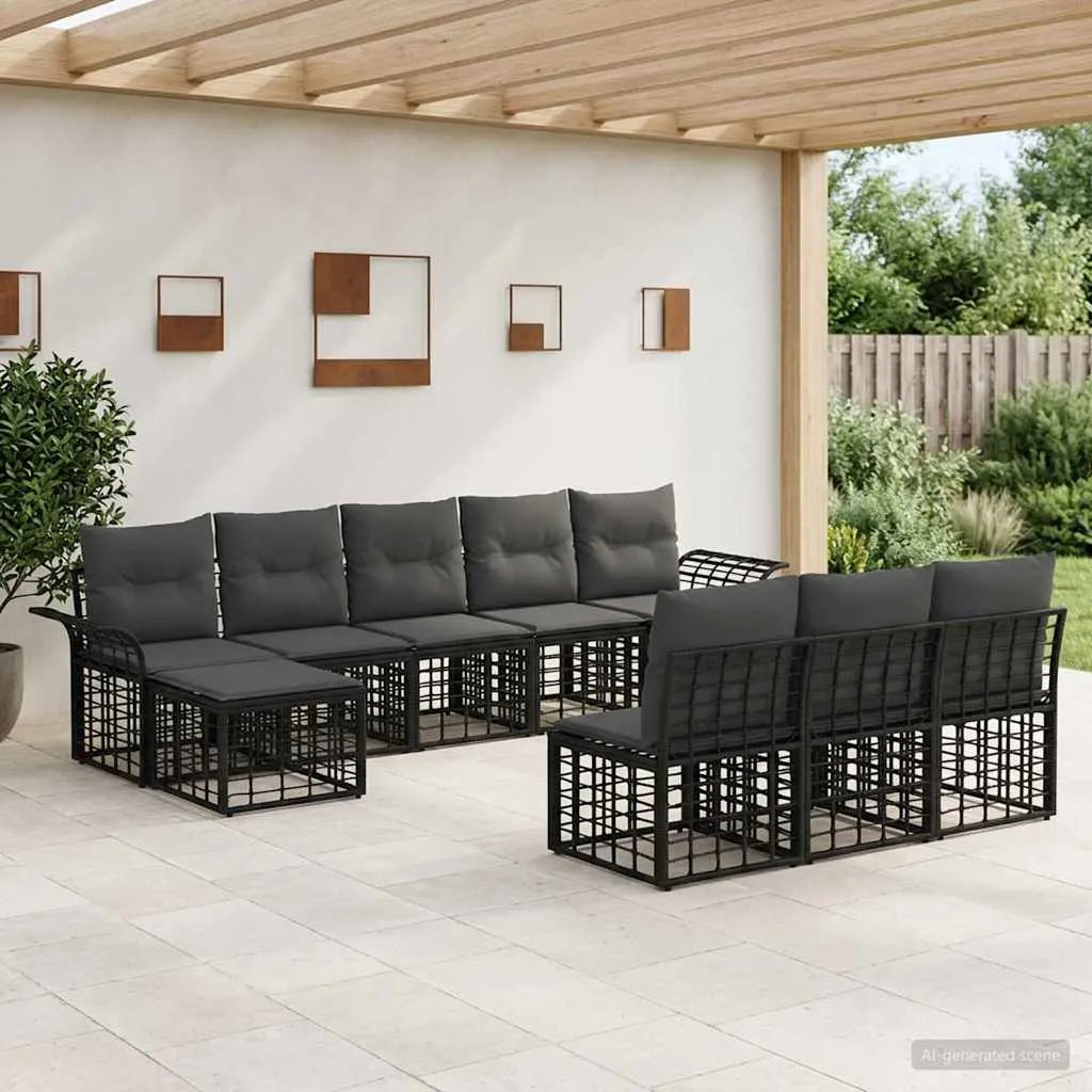 vidaXL Set vanjskih sofa 9 kom. Crna i tamno siva Poliester - Venlo