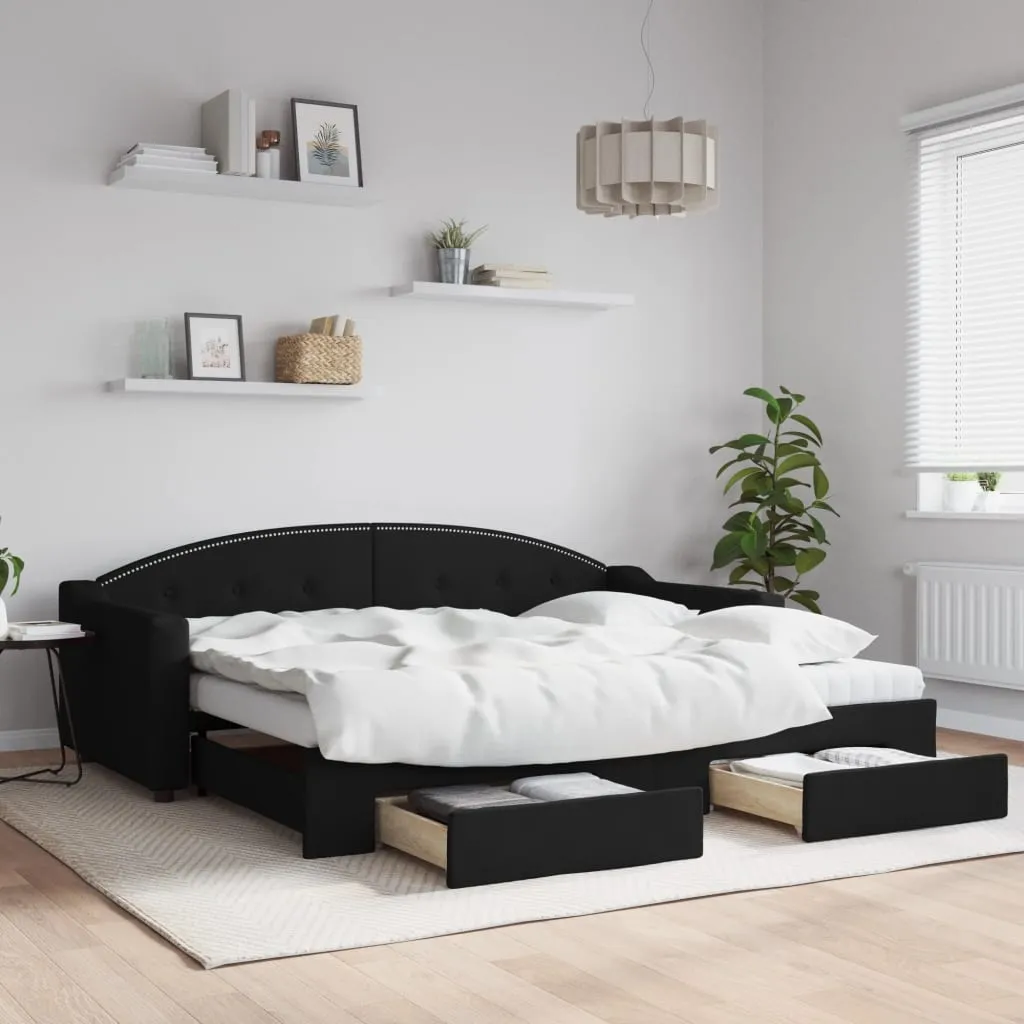 vidaXL Dnevni krevet na razvlačenje s ladicama crni 90x200 cm tkanina - Venlo