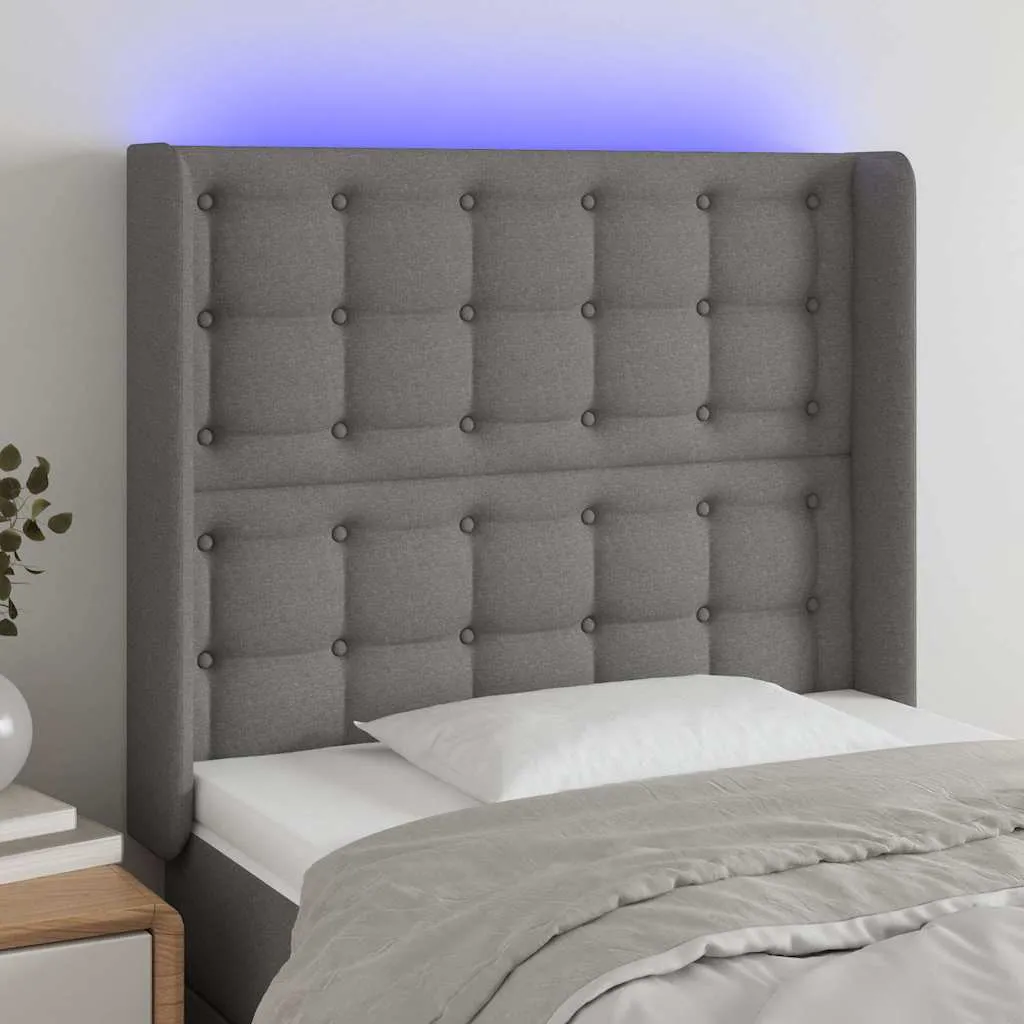 vidaXL LED uzglavlje tamnosivo 93 x 16 x 118/128 cm od tkanine - Venlo