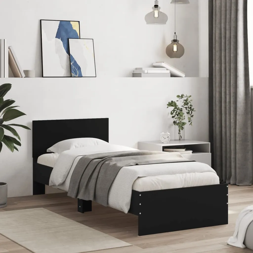 vidaXL Okvir kreveta s uzglavljem crni 90 x 200 cm konstruirano drvo - Venlo