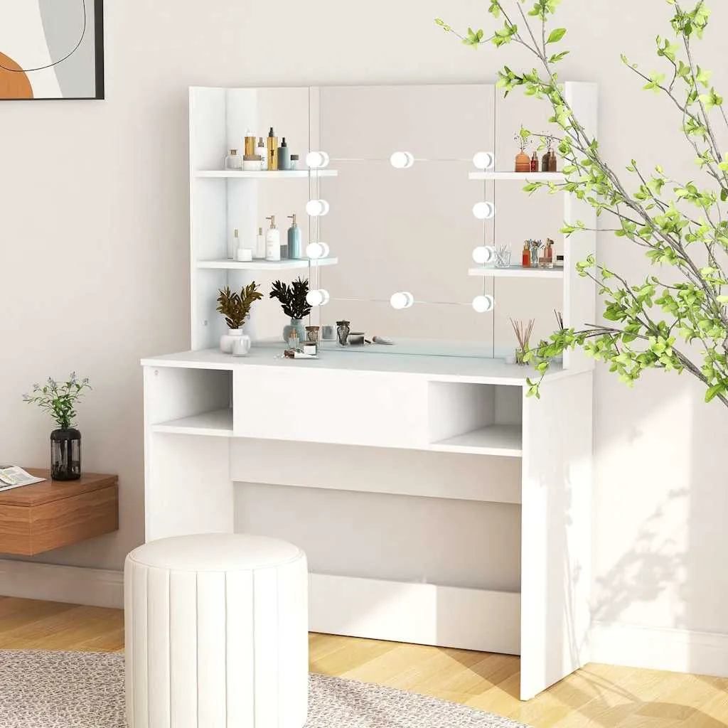 vidaXL Stolić za šminkanje s LED svjetlima 100x40x135 cm MDF bijeli - Venlo