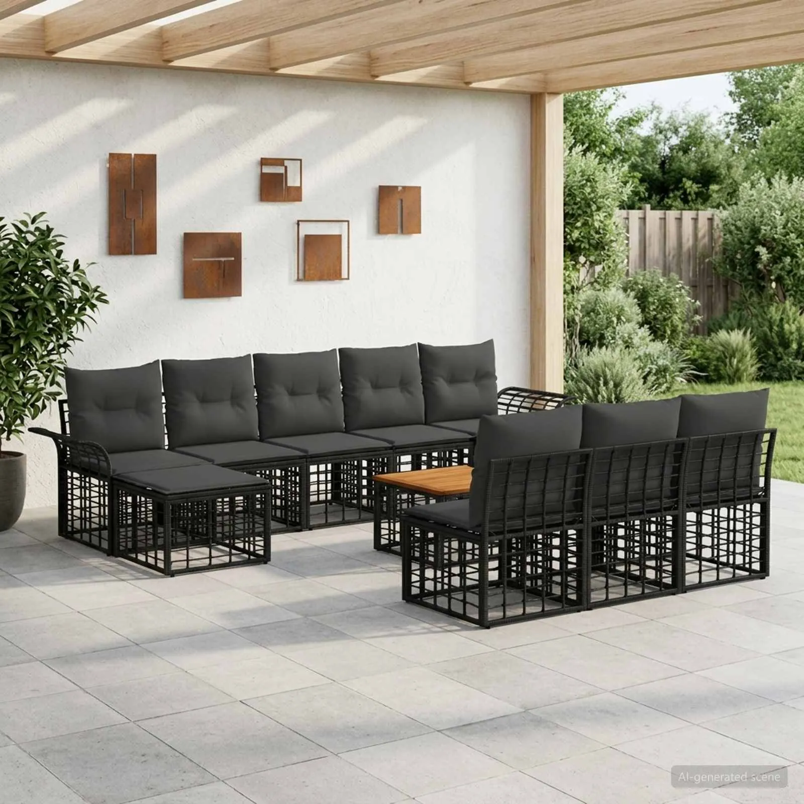 vidaXL Set vanjskih sofa 11 kom. Crna i tamno siva Poliester - Venlo
