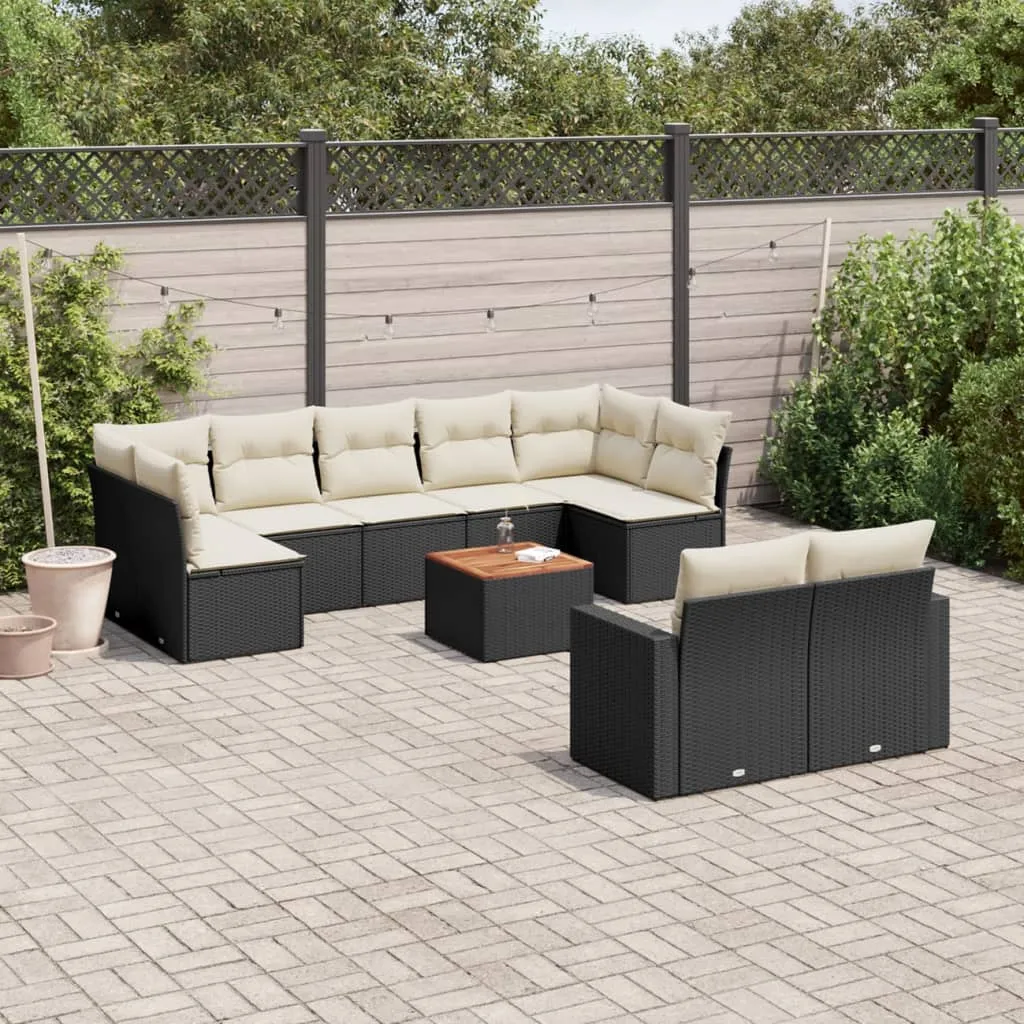 vidaXL 10-dijelni set vrtnih sofa s jastucima crni od poliratana - Venlo