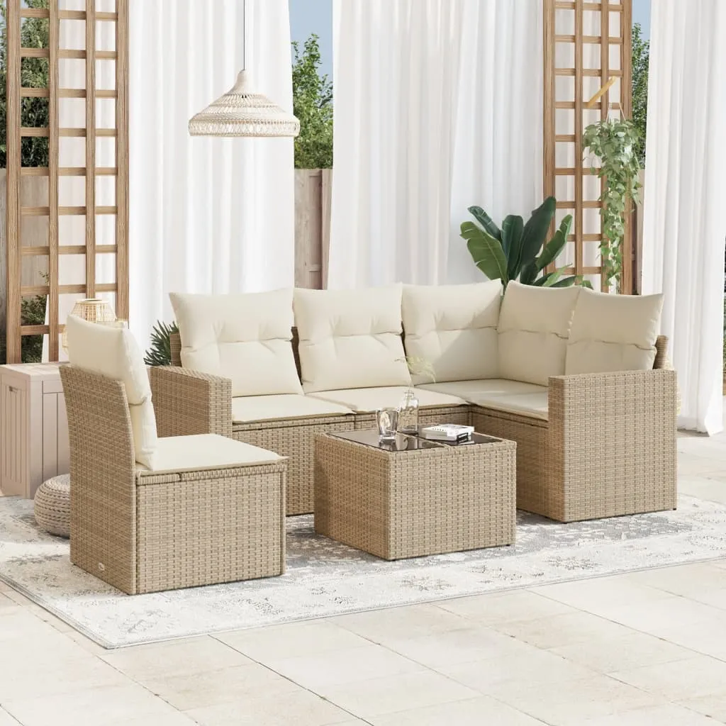 vidaXL 6-dijelni set vrtnih sofa s jastucima bež od poliratana - Venlo