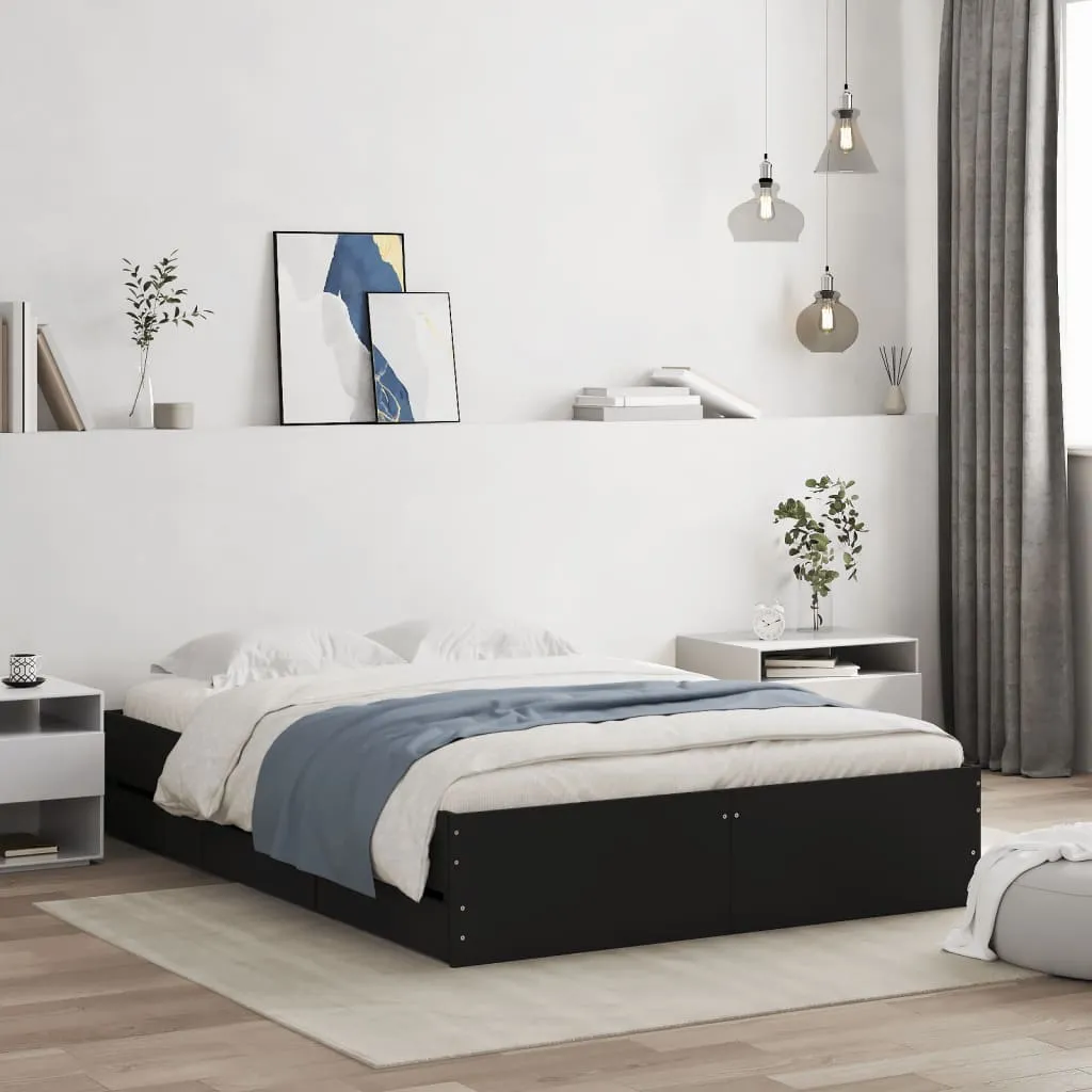 vidaXL Okvir za krevet s ladicama crni 120x190 cm konstruirano drvo - Venlo