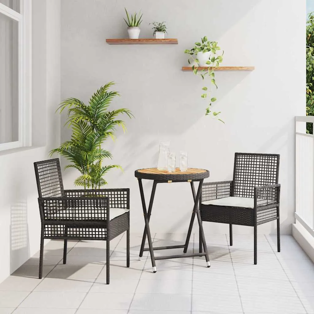 vidaXL Bistro set za vrt 3 kom. Crna poliratan - Venlo