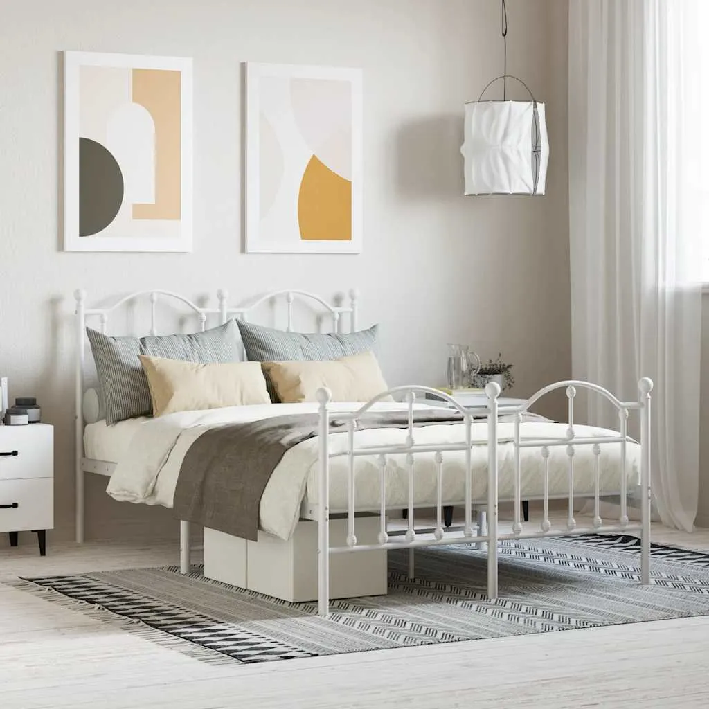 vidaXL Metalni okvir kreveta uzglavlje i podnožje bijeli 120x190 cm - Venlo