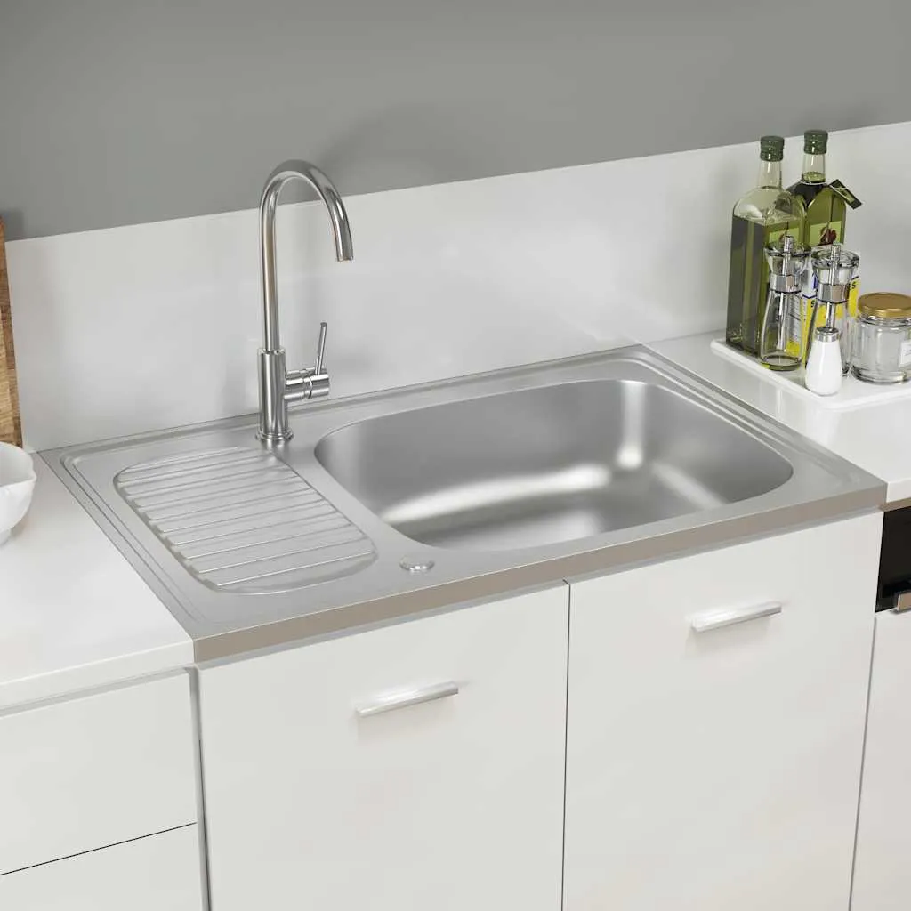 vidaXL Kuhinjski sudoper s cjedilom srebrni 800 x 500 x 155 mm čelični - Venlo