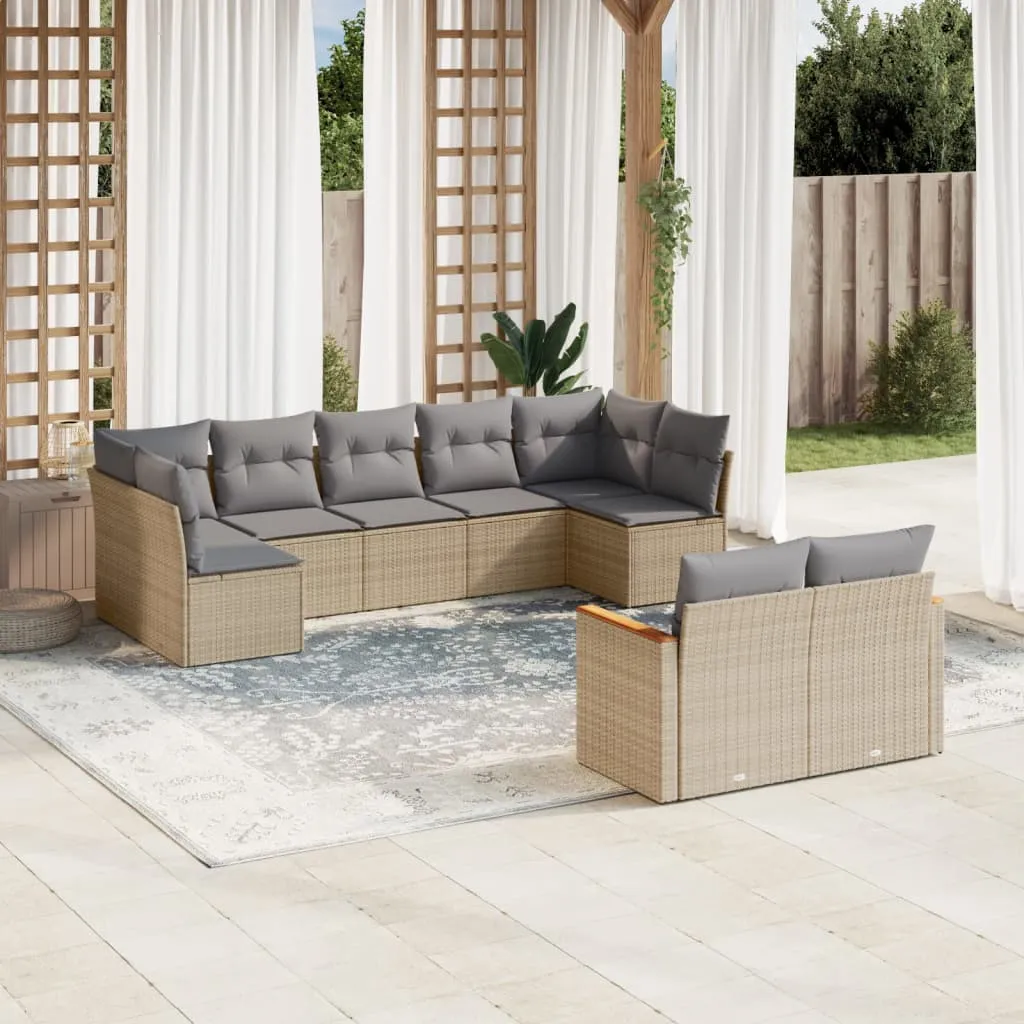 vidaxl 9-dijelni set vrtnih sofa s jastucima bež od poliratana - slika 1