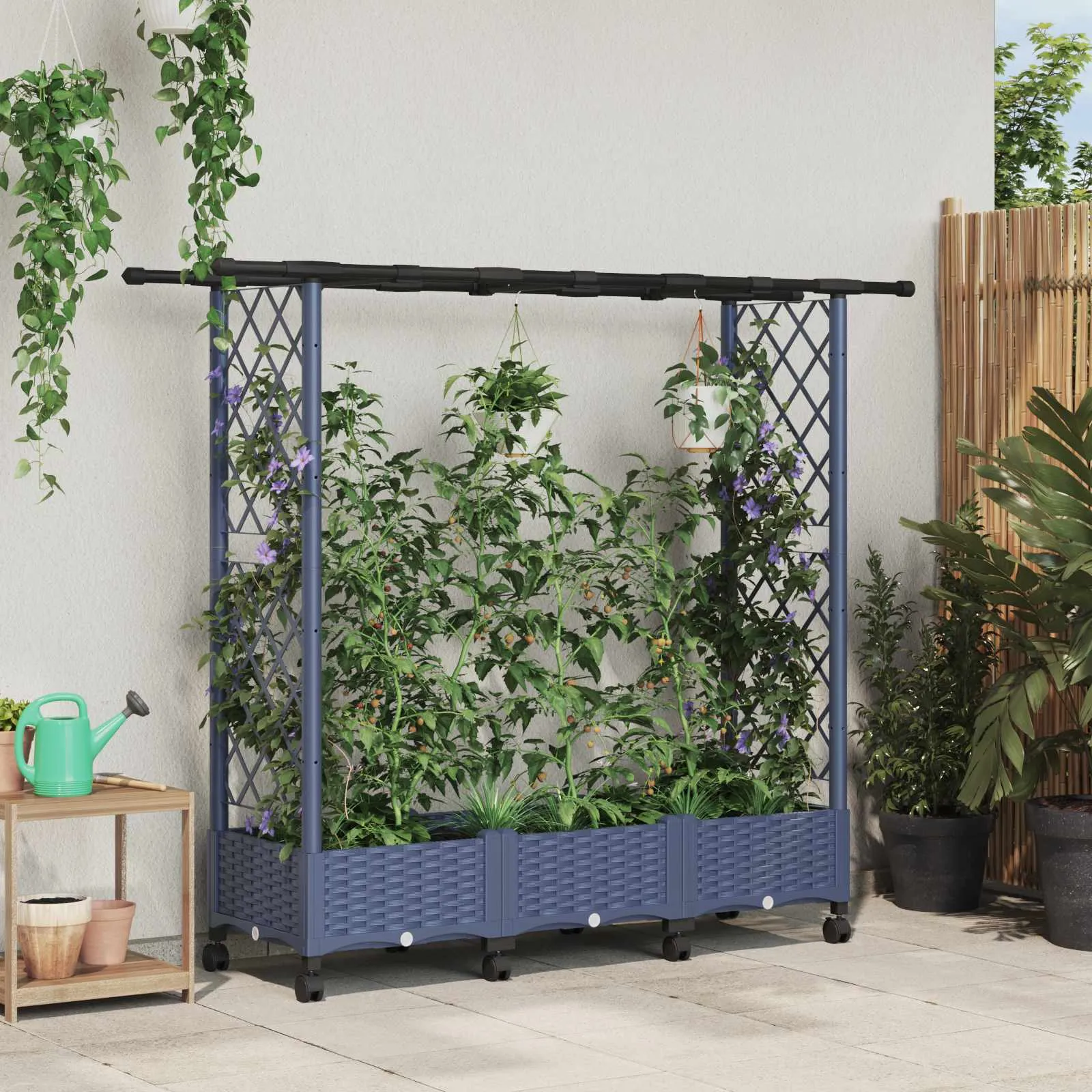 vidaXL Povišeni krevet s mrežom i krovom Siva 164 x 40 x 127 cm PP - Venlo