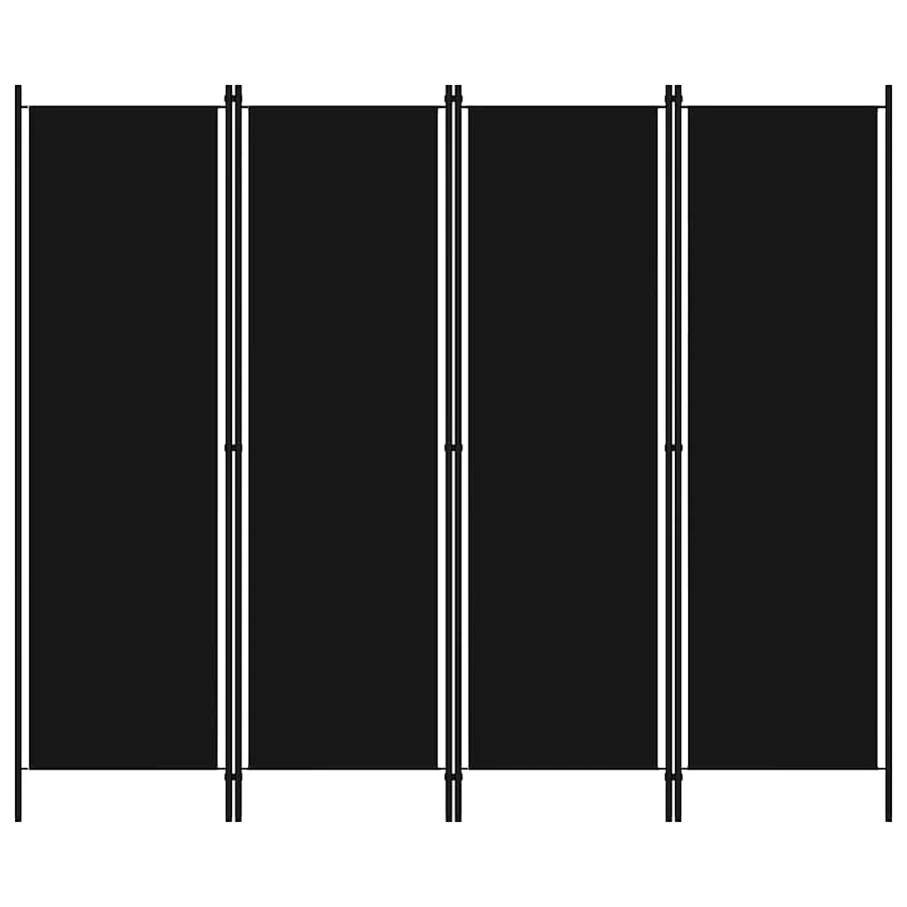 vidaXL Sobna pregrada s 4 panela crna 200 x 180 cm - Venlo