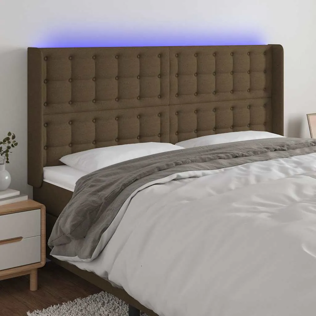 vidaXL LED uzglavlje tamnosmeđe 183x16x118/128 cm od tkanine - Venlo