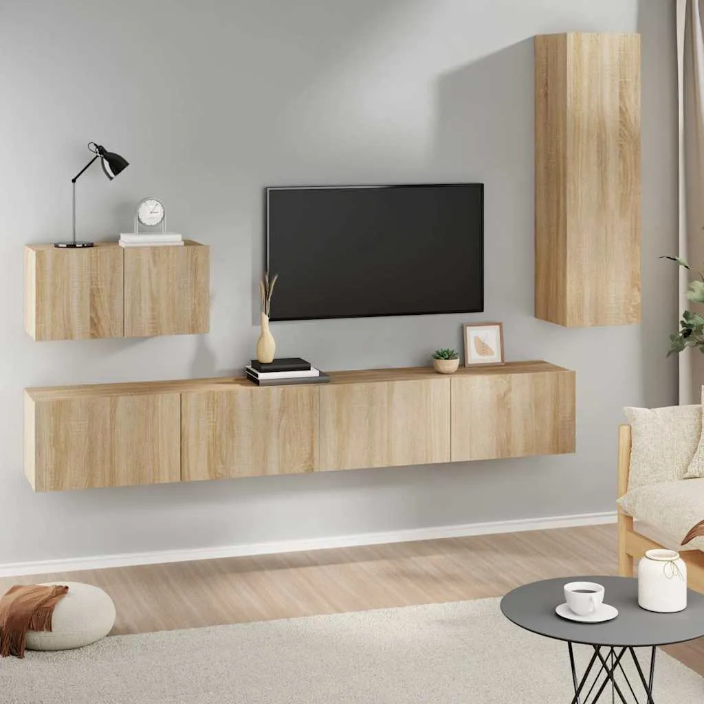 vidaxl 4-dijelni set tv ormarića boja hrasta sonome konstruirano drvo - slika 1