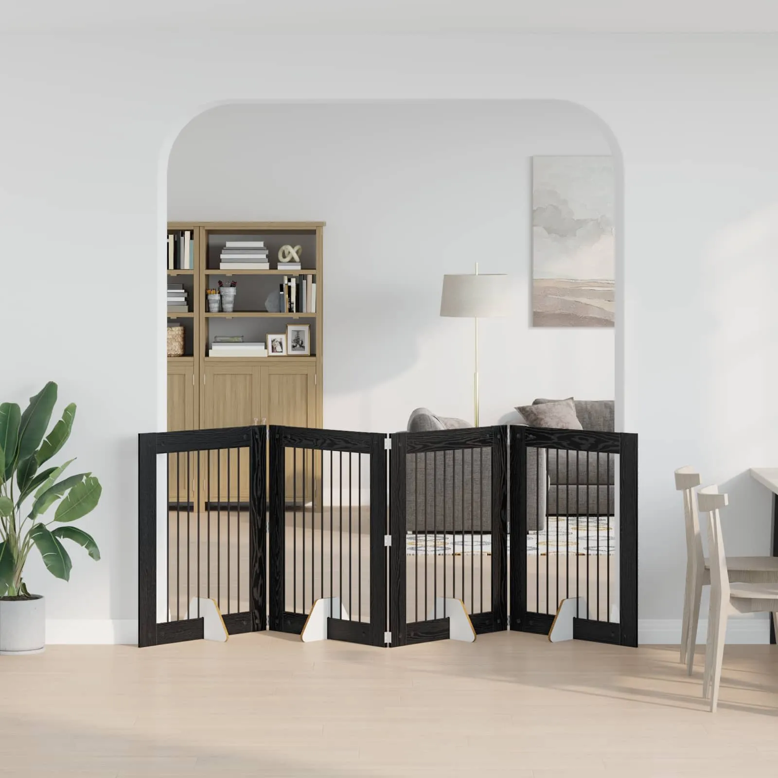 vidaxl preklopna vrata za pse s postoljem 4 kom. crni hrast 321 cm - slika 1