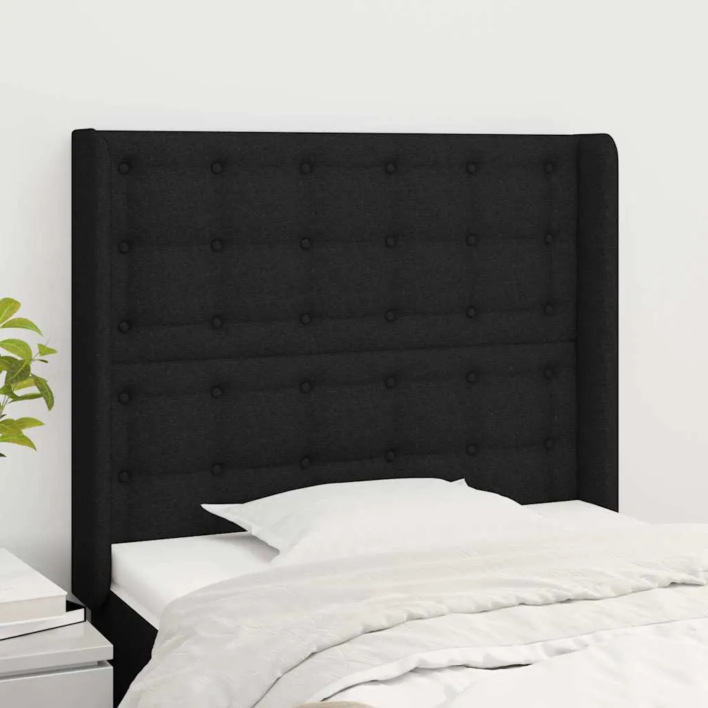 vidaXL Uzglavlje s ušima crno 93x16x118/128 cm od tkanine - Venlo