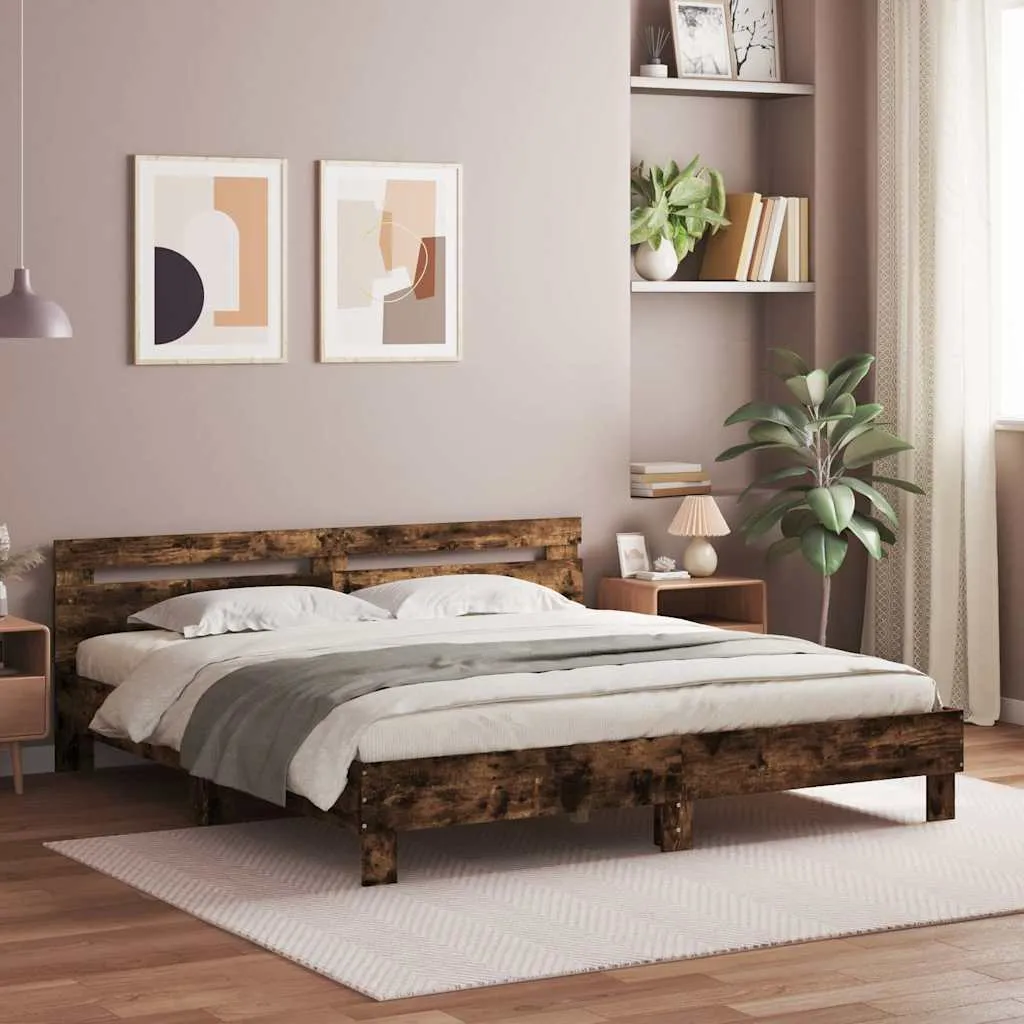 vidaXL Okvir za krevet s uzglavljem i LED boja hrasta 180x200 cm - Venlo