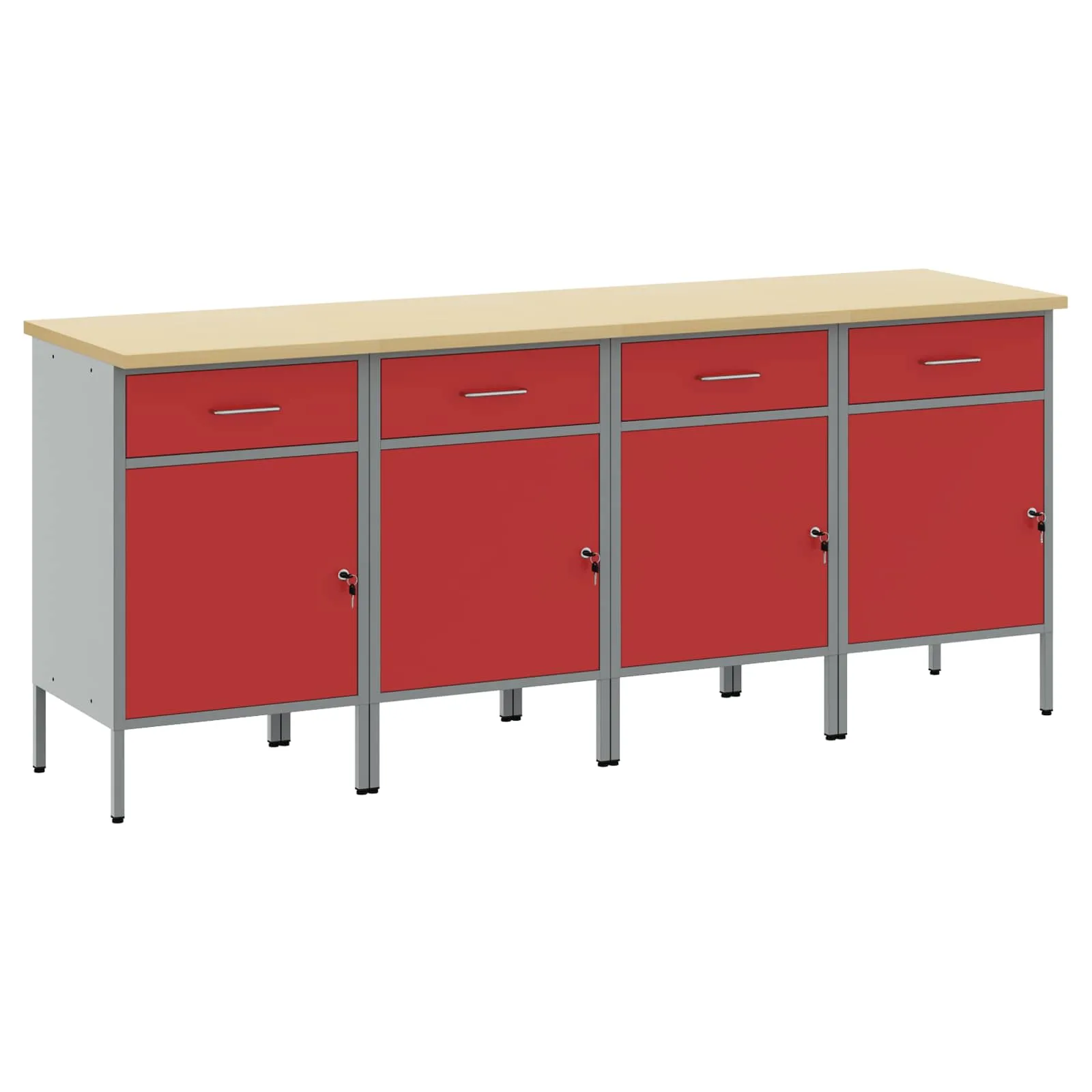 vidaXL Radni ormar s ladicama 4 kom. Crvena i siva 200 x 55 x 85 cm - Venlo