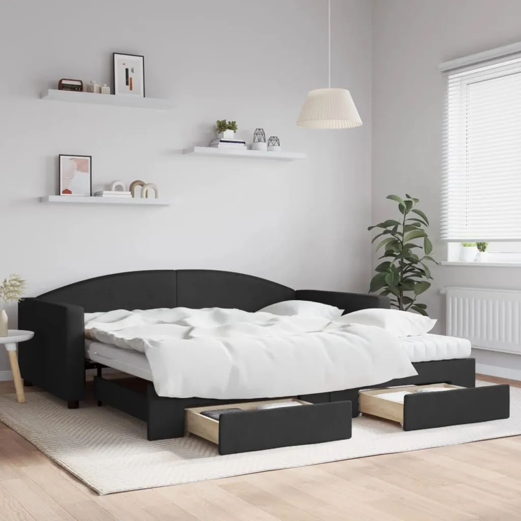 vidaXL Dnevni krevet na razvlačenje s ladicama crni 100x200 cm tkanina - Venlo