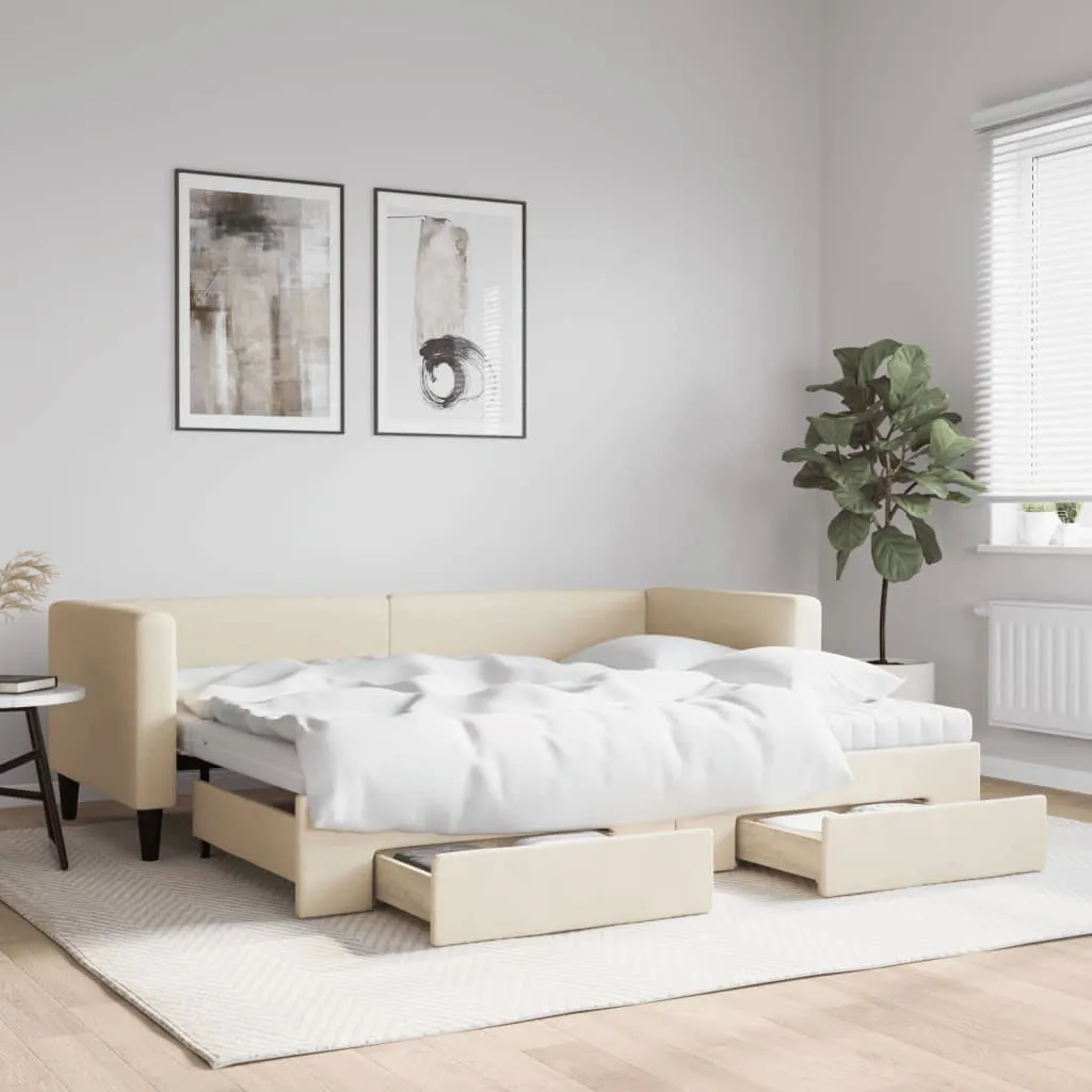 vidaXL Dnevni krevet na razvlačenje s ladicama krem 80x200 cm tkanina - Venlo