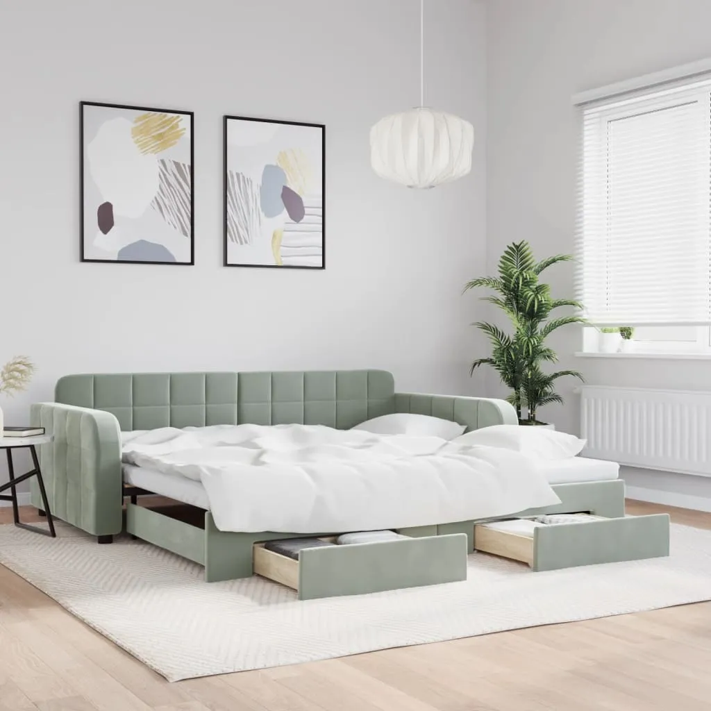vidaXL Dnevni krevet na razvlačenje svjetlosivi 100x200 cm baršunasti - Venlo
