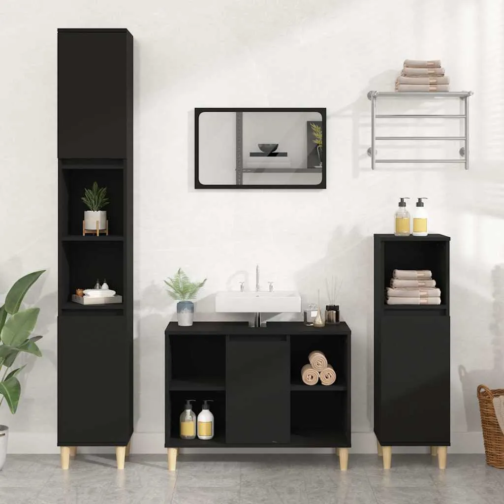 vidaXL Ormarić za umivaonik crni 80 x 33 x 60 cm konstruirano drvo - Venlo