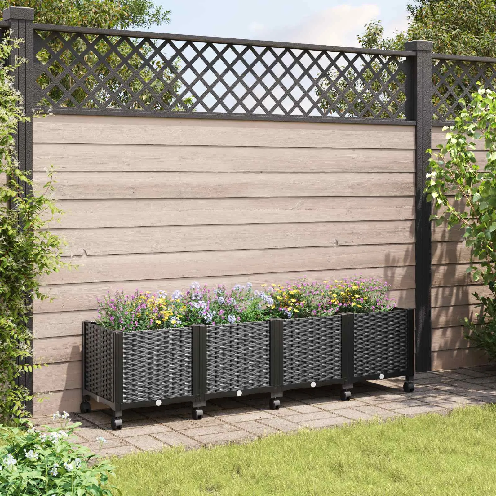 vidaXL Vrtni saksija s kotačima Crna 160 x 40 x 44 cm PP - Venlo