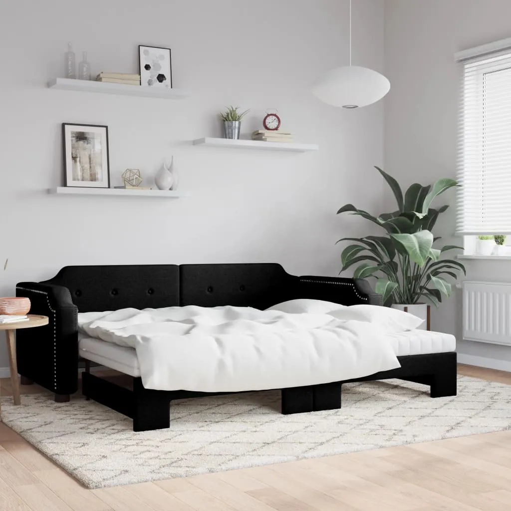 vidaXL Dnevni krevet na razvlačenje s madracima crni 90x200 cm tkanina - Venlo
