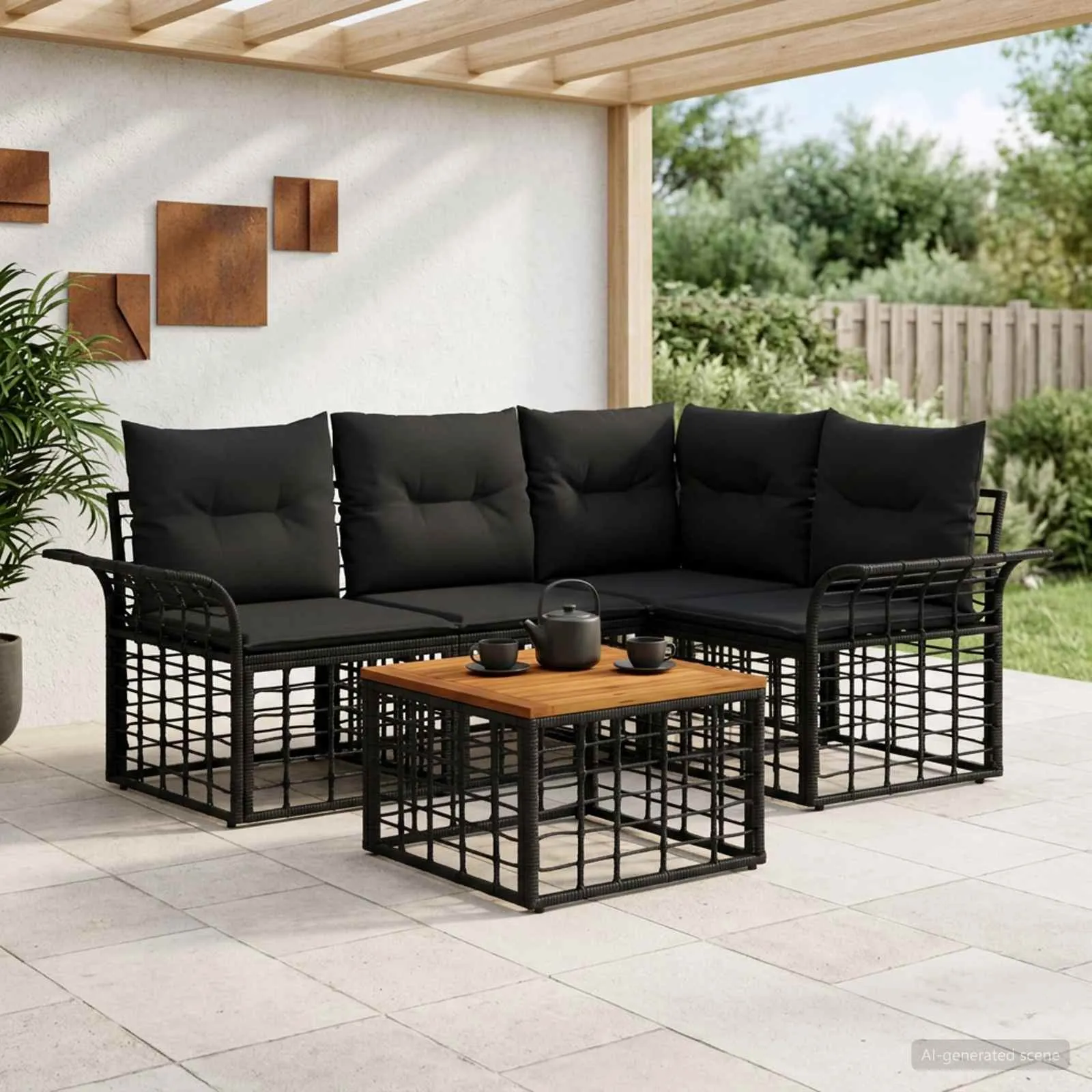 vidaXL Set vanjskih sofa 5 kom. Crna i tamno siva Poliester - Venlo