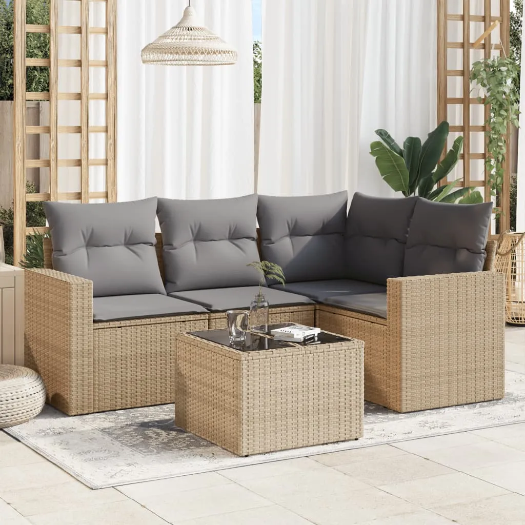 vidaXL 5-dijelni vrtni set sofa s jastucima bež od poliratana - Venlo