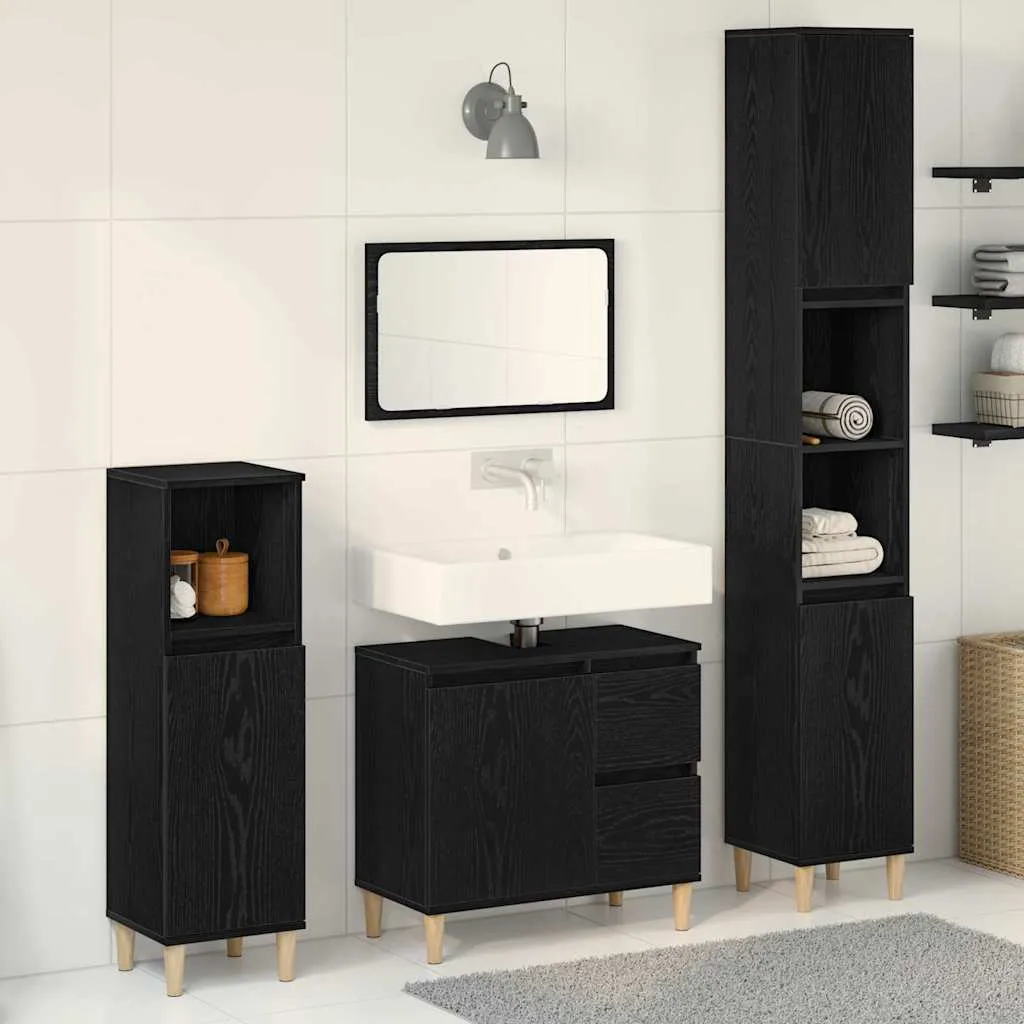 vidaXL Set namještaja za kupaonicu 3 kom. Crni hrast 30 x 30 x 180 cm - Venlo