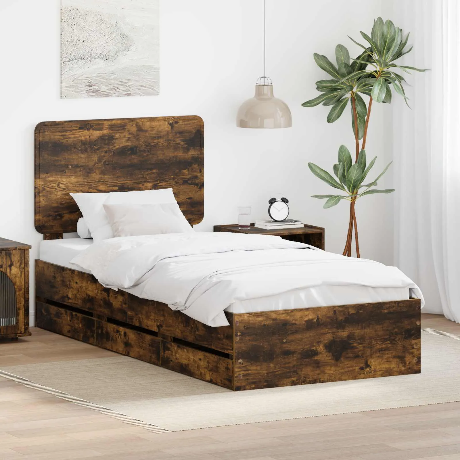 vidaXL Krevetna konstrukcija s ladicama Dimljeni hrast 90 x 200 cm - Venlo