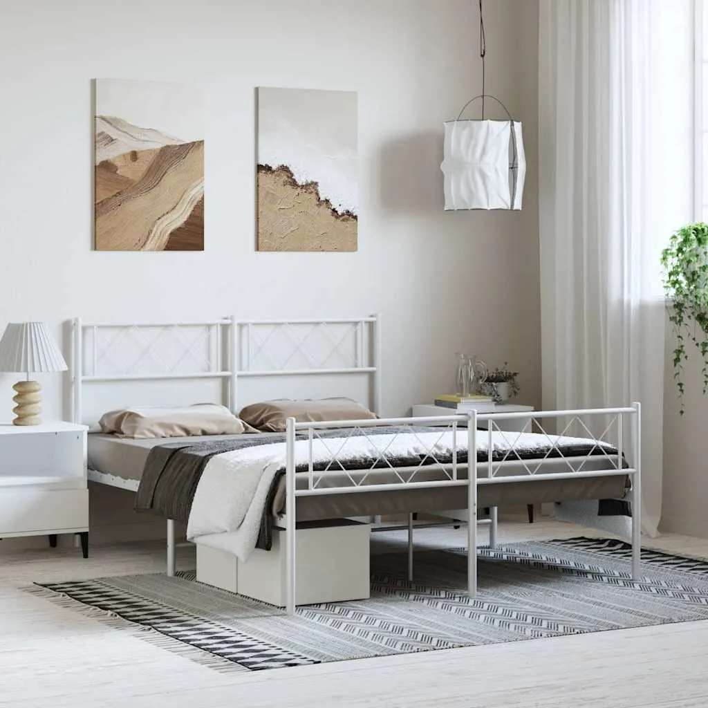 vidaXL Metalni okvir kreveta uzglavlje i podnožje bijeli 150 x 200 cm - Venlo