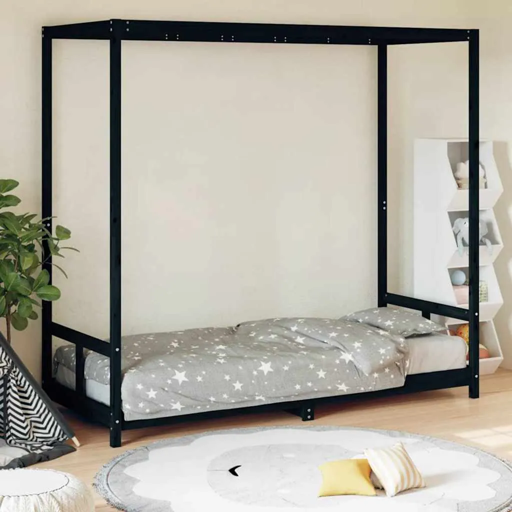 vidaXL Okvir za dječji krevet crni 80 x 200 cm od masivne borovine - Venlo