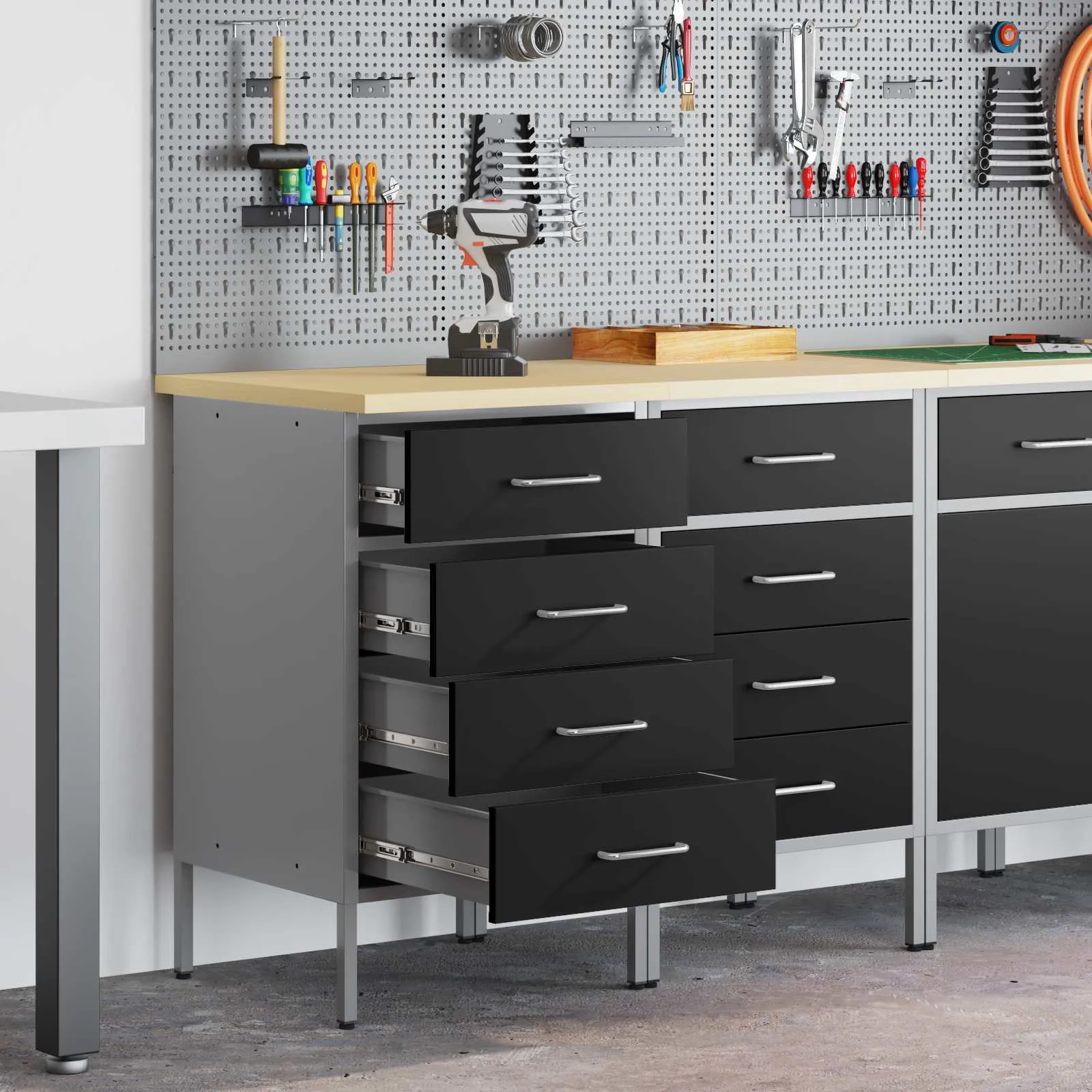 vidaXL Radni ormar s ladicama 2 kom. Crna i Siva 100 x 55 x 85 cm - Venlo
