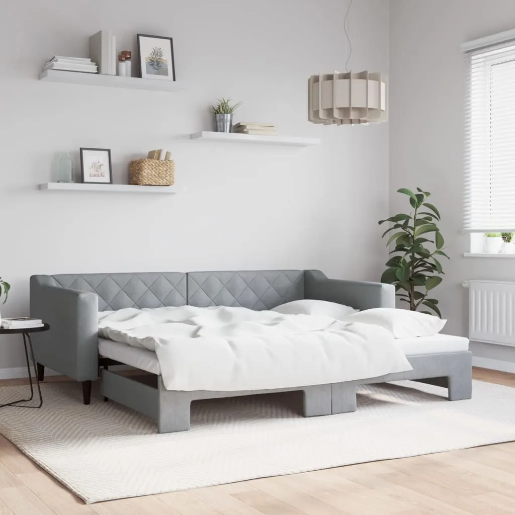 vidaXL Dnevni krevet na razvlačenje svjetlosivi 90 x 190 cm od tkanine - Venlo