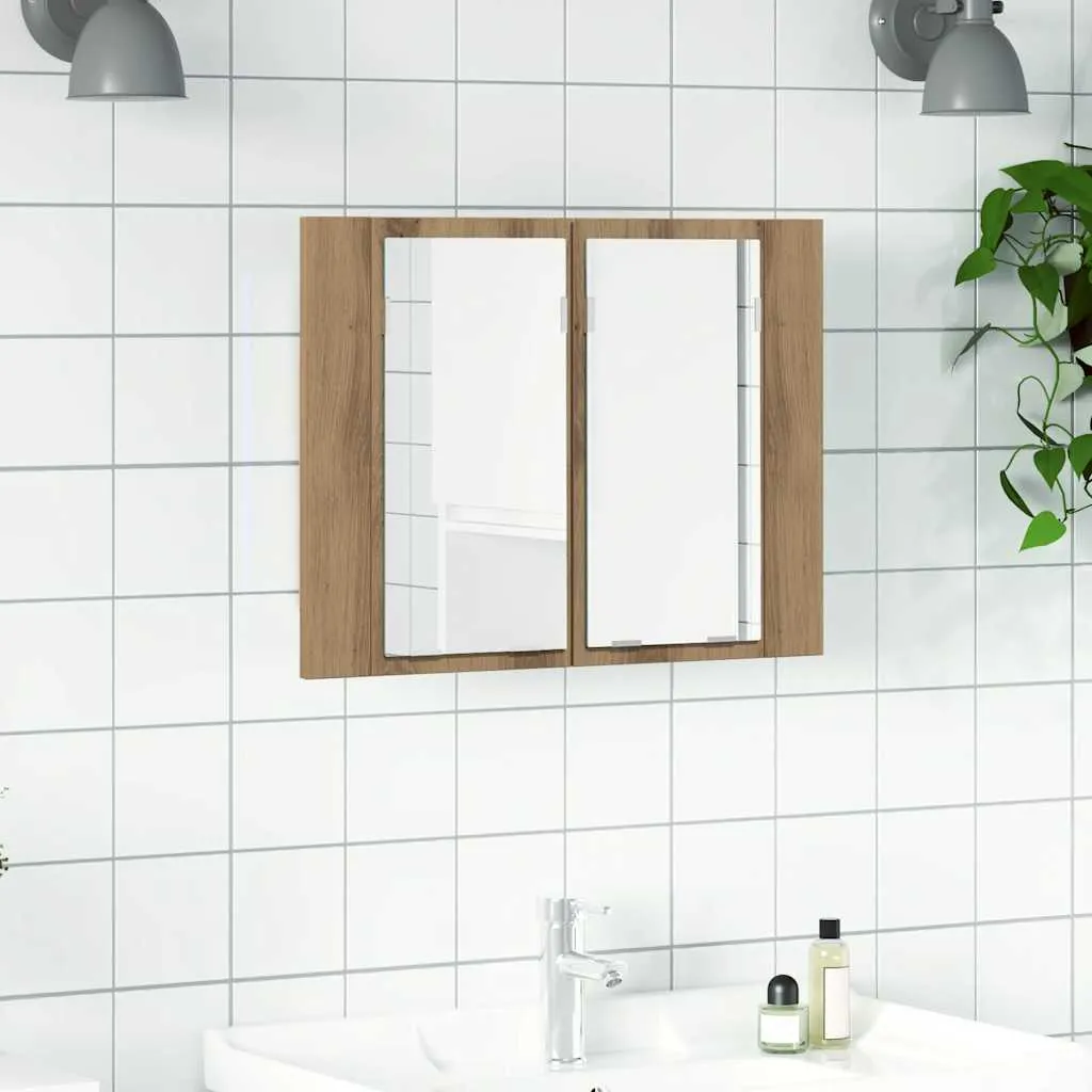 vidaxl led ormarić s ogledalom artisan hrast 60x12x45 cm izrađeno drvo - slika 1