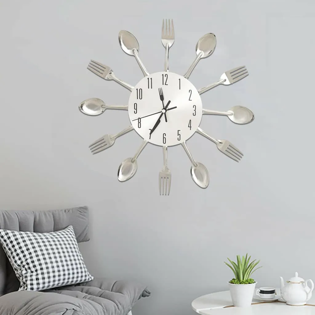 vidaxl 325162 wall clock with spoon and fork design silver 31 cm aluminium - slika 1