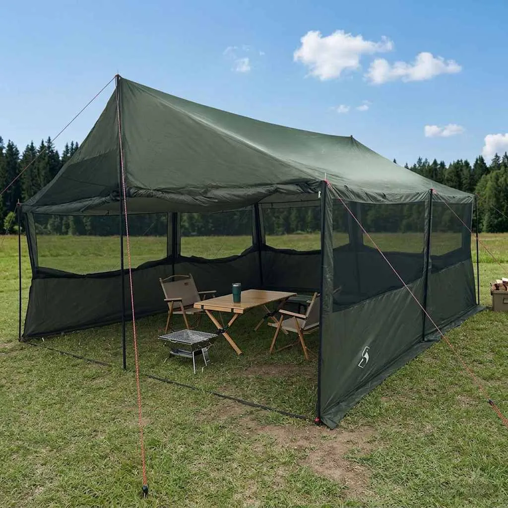 vidaxl obiteljski šator s krovom vojska zelena 600 x 400 x 268 cm - slika 1