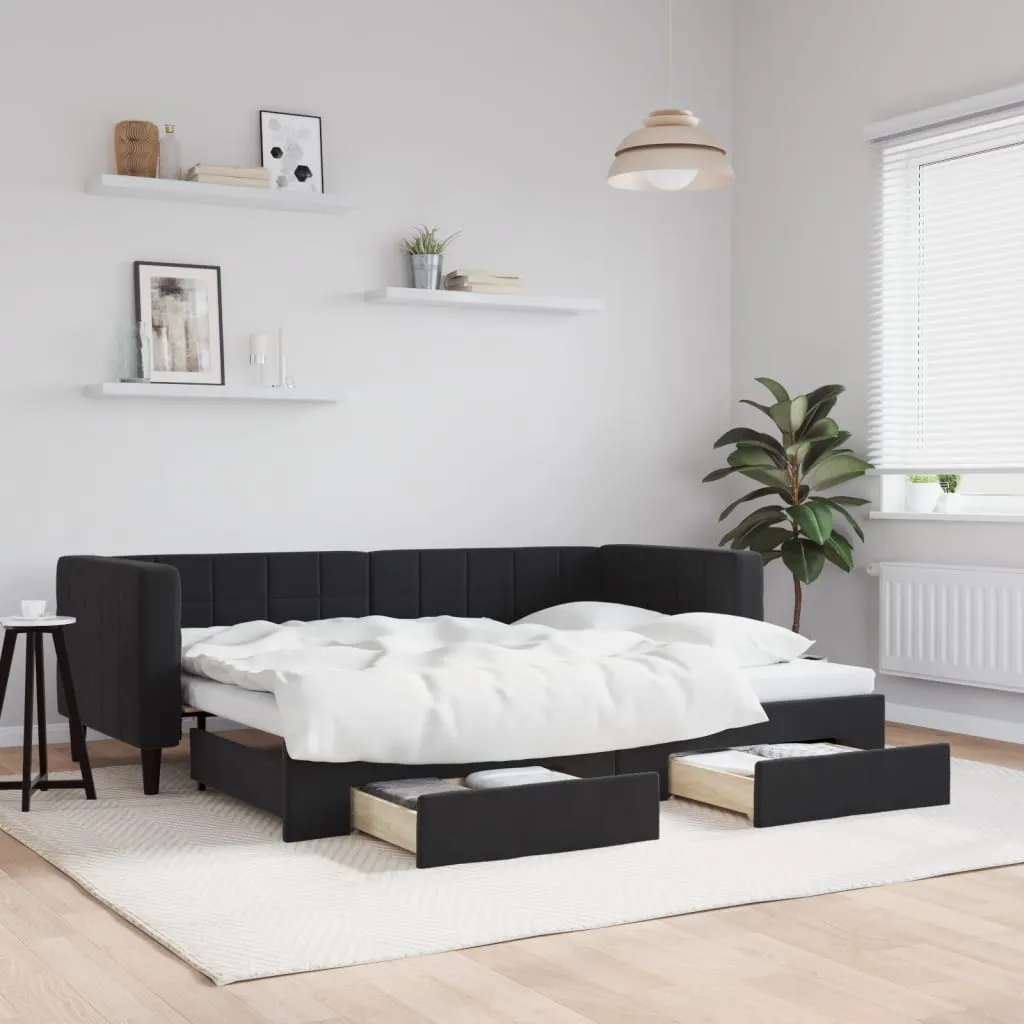 vidaXL Dnevni krevet na razvlačenje s ladicama crni 80 x 200 cm baršun - Venlo