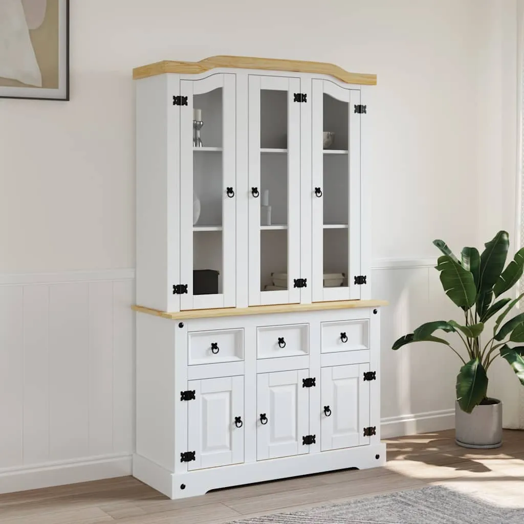 vidaXL Visoka komoda Corona bijela 112x43x191,5cm borovina meksički stil - Venlo