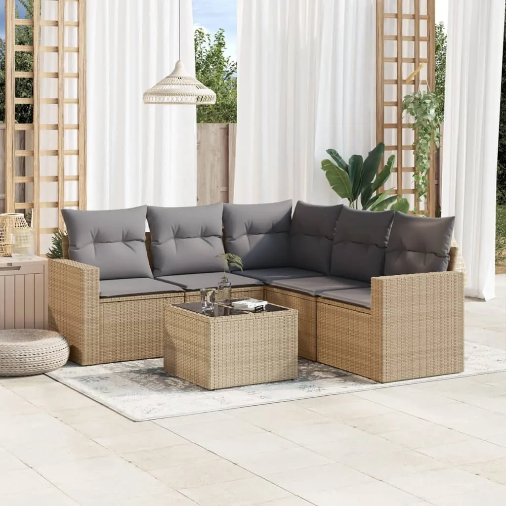 vidaXL 6-dijelni set vrtnih sofa s jastucima bež od poliratana - Venlo