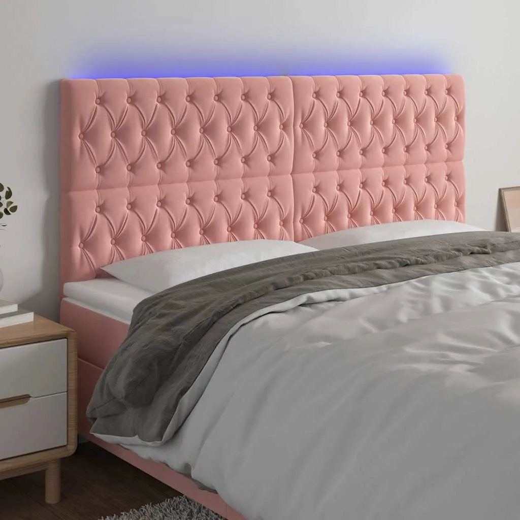 vidaXL LED uzglavlje ružičasto 200x7x118/128 cm baršunasto - Venlo