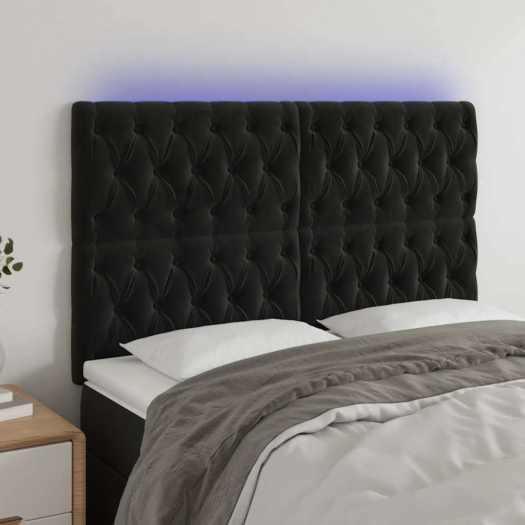vidaXL LED uzglavlje crno 144x7x118/128 cm baršunasto - Venlo