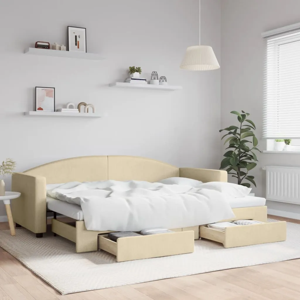 vidaXL Dnevni krevet na razvlačenje s ladicama krem 80x200 cm tkanina - Venlo
