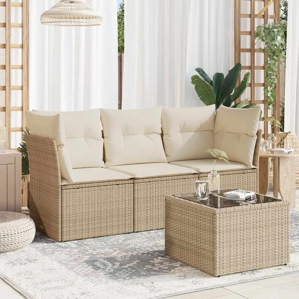 vidaXL 4-dijelni set vrtnih sofa s jastucima bež od poliratana - Venlo