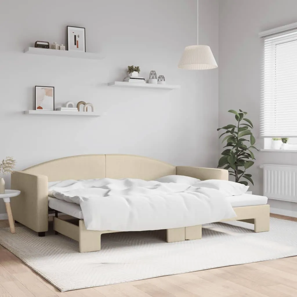 vidaXL Dnevni krevet na razvlačenje krem 90 x 200 cm od tkanine - Venlo