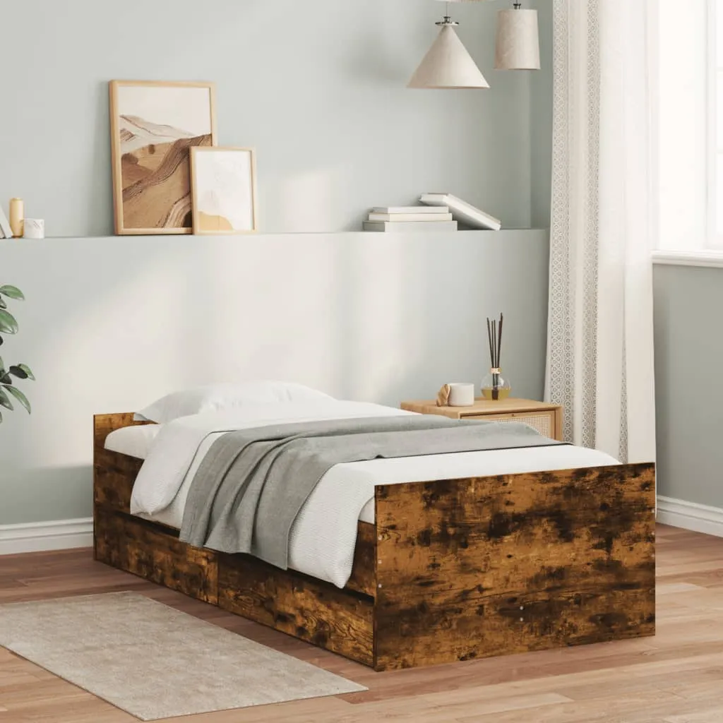 vidaXL Okvir kreveta s ladicama boja dimljenog hrasta 90 x 190 cm - Venlo