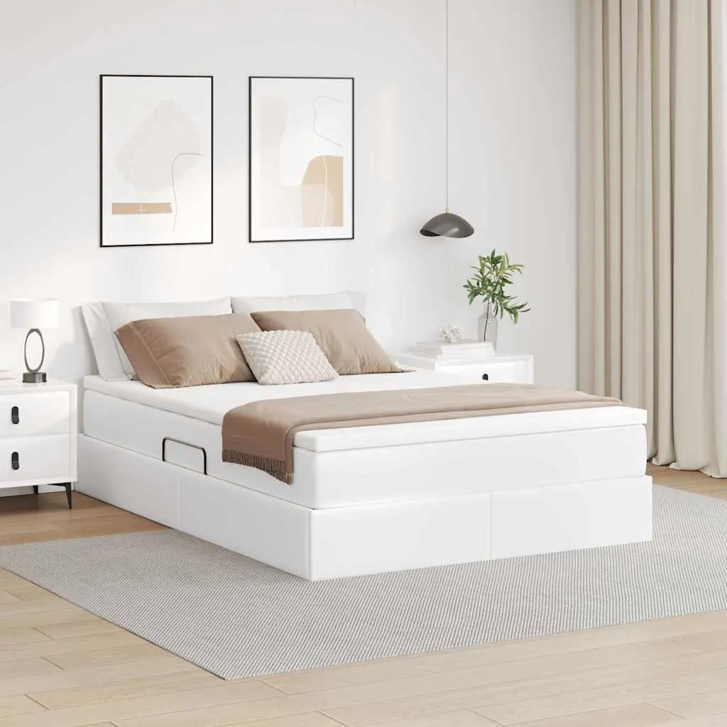 vidaXL Krevet s madracem i skladištem Bijelo 140 x 200 cm Lažna koža - Venlo