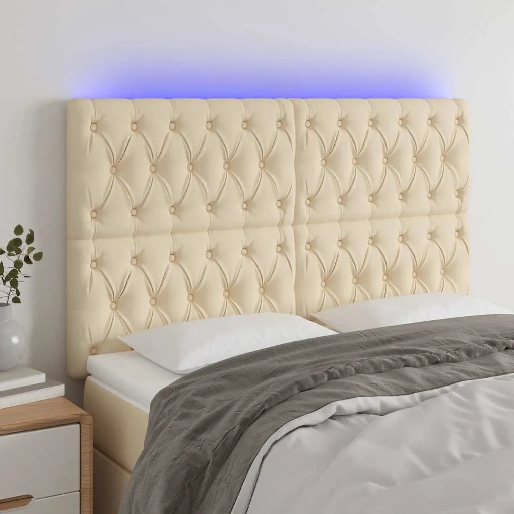 vidaXL LED uzglavlje krem 144x7x118/128 cm od tkanine - Venlo